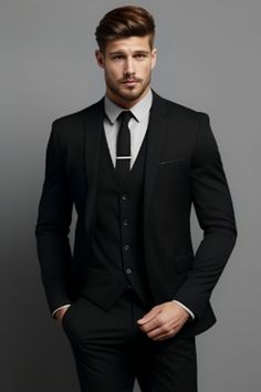 Men's Black Three-Piece Suit designed for the modern man who values a sophisticated look, this suit is a must-have for any formal occasion. The rich black color and luxurious feel of the material will guarantee your comfort.

#MensFashion #BlackSuit #ThreePieceSuit #Dapper #FormalWear #SuitAndTie #BlackTie 
#GentlemanStyle #MensStyle #ClassicSuit
#TailoredSuit #SharpDressedMan #SuitUp
#ElegantAttire #Menswear #StylishMan
#Suiting #FashionInspiration #MensOutfit
#ModernGentleman Mens Formal Black Suit, Mens Suits Style Modern Classy Black, Matt Black Suit, Suits Men Black Wedding, Man Wedding Outfit Black, Men’s Suits For Wedding Black, Black 3 Piece Suit Men Wedding, Black Suit Formal Men, Groom 3 Piece Suit Black