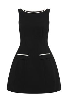 Evanna Sleeveless Contrast Suiting Mini Dress - Black | MESHKI U.S Mini Dresses Online, Black Friday Shopping, Boat Neckline, New Tops, Black Friday Sale, Fitted Bodice, Mini Black Dress, Classy Outfits, Latest Fashion Trends