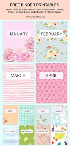 an image of a calendar with flowers on it and the text free binder printables