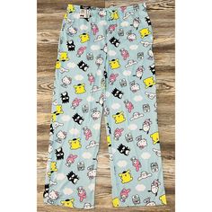 Sanrio Hello Kitty & Friends 2x (44-46) Sleep Pajamas Pants New Cyan Blue. Waist Measures 40 And Has Room For Stretch Inseam 36 Rise 14 These Are A Mens Comfort Pants However They Easily Fall Into The Unisex Category Because Of Color And Pattern. Sanrio Pajama Pants, Blue Relaxed Fit Bedtime Bottoms, Blue Relaxed Fit Bottoms For Bedtime, Cute Blue Pants With Pockets, Blue Bottoms With Elastic Waistband For Sleepover, Cute Lounging Bottoms, Blue Wide Leg Sleepwear For Pajama Party, Cute Blue Loungewear Bottoms, Sanrio Pants