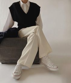 The Wrap Top — MODEDAMOUR School White Aesthetic, Blue And White Outfit Ideas Casual, Dark Blue Vest Outfit, Taecore Outfit, Dark Blue And White Outfit, All White Outfit Aesthetic, Blue And White Outfit Ideas, White Aesthetic Outfit, White Casual Outfit