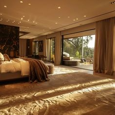 The Personal Retreats: Bedrooms Bedroom Ideas With Natural Light, Beverly Hills Bedroom, Modern Big Bedroom, King Size Bed Master Bedrooms Cozy, Large Window Bedroom, Modern Villa Bedroom, Villa Bedroom Design, Big Bedroom Design, Dark Cozy Room