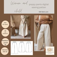 the sewing pattern for women's pants is shown