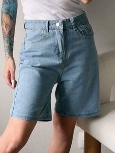 Summer 2024 High Waist Long Denim Shorts For Women – 4Colordress Overalls Pattern, Shorts Ideas, Denim Shorts For Women, Long Denim Shorts, Shorts Streetwear, Denim Pants Fashion, Jeans Streetwear, Women Shorts, Shorts For Women