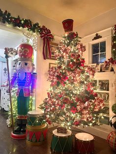 a christmas tree decorated with lights and decorations