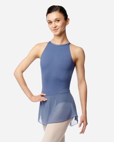 Brand Lulli Style LUB 868 Women's Skirted High Neck Leotard Adalynn, This halter style leotard with an attached mesh skirt features a high front neckline, a keyhole open back with a gathered waist insert, and neck clasp closure. Leotard is fully front lined. Fitted Backless Leotard With Built-in Bra, Stretch Nylon Backless Leotard, Fitted Ballet Leotard With Built-in Bra, Stretch Backless Leotard For Dancewear, Backless Stretch Leotard For Dancewear, Fitted Nylon Leotard, Fitted Sleeveless Leotard With Built-in Bra, Nylon Stretch Dancewear Leotard, Fitted Summer Dance Leotard