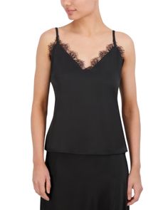 Bcbgmaxazria Woven Lace Trim Camisole Evening V-neck Top With Delicate Straps, Evening Tops With Delicate Straps And V-neck, Delicate Straps V-neck Evening Top, Evening Cami Tops With Lace Trim, Evening Sleeveless Tops With Delicate Straps, Evening Cami Top With Delicate Straps, Delicate Straps Cami Top For Evening, Delicate Strap Camisole Tops For Evening, Delicate Straps Camisole Top For Evening