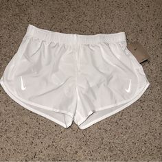 Nwt Nike Dry Fit Running Shorts, White Color With Reflective Whoosh On The Sides And Mesh. White Nike Athletic Shorts For Summer, Nike White Athletic Shorts, White Athletic Shorts For Workout In Spring, White Athletic Shorts For Spring Workout, White Nike Bottoms For Beach, Shorts White, Nike White, Shorts Athletic, Nike Shorts