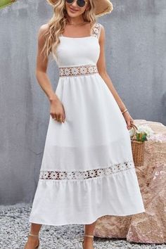 Summer Fashion Elegant Chic Casual Sexy Party Maxi Dress Boho Sleeveless Dress, Boho Sundress, Boho Dresses Long, Elegant Midi Dresses, Midi Sundress, Suspender Dress, Ruffle Hem Dress, Lace Midi