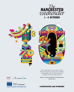 an advertisement for the manchester weekender, featuring colorful images and text that reads'i - 3 october '