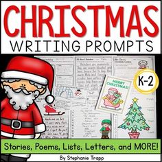 christmas writing prompts for kids and adults with santa clause on the front, letters and more