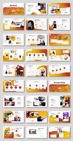 an image of a bunch of different webpages with orange and white designs on them