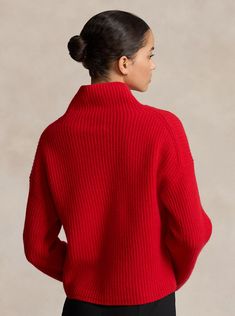 Rendered in the season’s neutral color palette, this rib-knit mockneck sweater is made with a luxe blend of Italian wool and cashmere. Chic Ribbed Polo Sweater For Winter, Cashmere Workwear Sweater In Red, Wool Funnel Neck Polo Sweater For Fall, Wool Polo Sweater With Funnel Neck For Fall, Fall Cashmere Funnel Neck Polo Sweater, Fall Cashmere Polo Sweater With Funnel Neck, Fall Polo Sweater With Ribbed Cuffs And Funnel Neck, High Neck Cashmere Sweater With Ribbed Collar, Ribbed Funnel Neck Cashmere Sweater