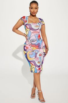 Available In Multi Color. Mesh Midi Dress Short Sleeves Square Neckline Stretch Length = 44" Disclaimer Print Placement May Vary Body: 95% Polyester 5% Spandex Lining: 100% Polyester Imported | Jenna Portrait Mesh Midi Dress size XL by Fashion Nova Fitted Multicolor Print Midi Dress For Summer, Fitted Knee-length Mini Dress With Graphic Print, Trendy Multicolor Stretch Bodycon Dress, Multicolor Printed Bodycon Mini Dress, Printed Stretch Bodycon Dress, Multicolor Printed Mini Bodycon Dress, Fitted Multicolor Bodycon Dress For Summer, Fitted Midi Dress With Vibrant Print, Fitted Multicolor Print Dress With Short Sleeves