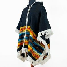 see other items AUTHENTIC FAIR TRADE PRODUCTS FROM ECUADOR Buy more items and save! Take a look on our SPECIAL OFFERS! Special Offers Tracked Shipping Top Quality Alpaca/Llama wool Unisex Hooded Cape Poncho Authentic South American Aztec pattern This is a brand new unisex open cape poncho, made of alpaca/llama wool blended yarn.  It is thick, warm, lightweight, very soft to touch and won't itch.    One Size: 53 x 33 in / 135 x 84 cm incl fringe   Material: Alpaca/Llama Wool blend   Color/pattern Traditional Hooded Winter Poncho, Traditional Winter Poncho For Outdoor, Traditional Winter Outerwear For Outdoor, Traditional Winter Outdoor Outerwear, Multicolor Hooded Cape One Size, Multicolor One Size Hooded Cape, Army Field Jacket, Jacket Cape, Hooded Cape