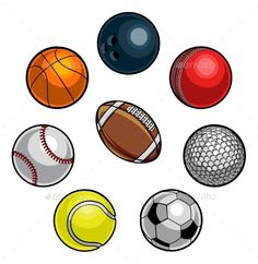 different types of balls and tenniss on a white background - sports / activity conceptual