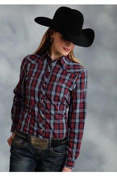 Roper Blue & Red Plaid Karman Special Styles Long Sleeve Urban Western Wear Yoke Embroidery, Urban Western, Western Style Shirt, Cowgirl Costume, Country Dresses