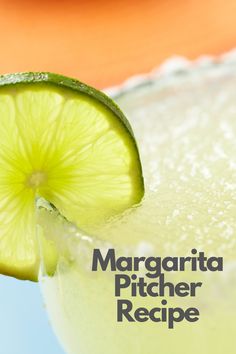 margarita pitcher recipe with lime wedge on the rim