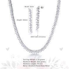 ❤ Rhodium plated base metal, Necklace Measurement: 19 Inch Length and 39.8 grams. Earrings Measurement : 45mm height, 6mm width and 3.35 grams ❤ Finest Quality Marquise Cut AAA Cubic Zirconia for Diamond-like Brilliance; Perfect drop earrings for wedding at a Fabulous Affordable Low Price ❤ Total Satisfaction Guarantee: We provide 30 days exchange or full money refund. If there are any problems with the purchase, please feel free to contact us ❤ All of our items are beautifully packaged in luxur Silver Plated Jewelry Sets For Wedding, Silver Diamond Cut Jewelry Sets For Anniversary, Silver Wedding Jewelry Sets With Prong Setting, Silver Jewelry Sets With Prong Setting For Anniversary, White Gold Jewelry Sets With Sparkling Stones For Anniversary, Diamond White Plated Jewelry For Wedding, White Plated Jewelry For Wedding, Earrings For Wedding, Jewerly Set