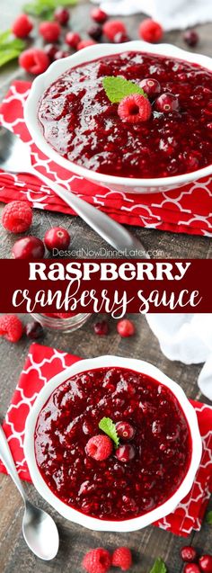 raspberry cranberry sauce in a bowl with spoons