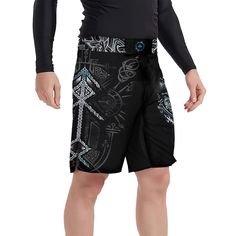 Runes Of Loki Fight Shorts Black Shorts With Built-in Shorts For Water Sports, Black Shorts With Built-in Liner For Water Sports, Water Sports Bottoms With Built-in Shorts In Black, Functional Black Bottoms For Water Sports, Black Sporty Shorts For Water Sports, Rashguard Shorts, Kickboxing Shorts, Mma Shorts, Boxing Shorts