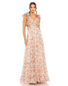 Formal Dresses Long Formal Chiffon Floral Dress Floral Multi Chiffon Floral Dress, Tiered Prom Dress, Cutout Gown, V Neck Prom Dresses, Floral Chiffon Dress, Chiffon Floral, Floral Gown, High Quality Dress, Mac Duggal