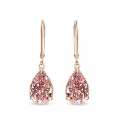 Simulated Pink Cz Brand New Pink Teardrop Jewelry With Prong Setting, Pink Teardrop Earrings With Prong Setting, Elegant Pink Sterling Silver Teardrop Earrings, Pink Gold Sterling Silver Fine Earrings, Pink Gold Sterling Silver Earrings Fine Jewelry, Sparkling Rose Gold Earrings In Fine Jewelry Style, Pink Dangle Earrings With Prong Setting, Sparkling Rose Gold Fine Jewelry Earrings, Rose Gold Sterling Silver Crystal Earrings