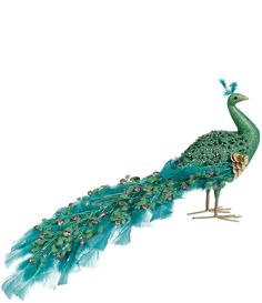 the peacock is standing on its legs and has feathers spread across it's body