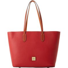 Everyday Chic  Enjoy a chic look everyday with this style, made from textured leather with a natural grain that hides any signs of wear. Red Tote Bag With Top Carry Handle, Red Textured Leather Tote Satchel, Red Leather-lined Bags For Shopping, Orange Leather-handled Tote Satchel, Red Tote Bag With Gold-tone Hardware, Monogram Pendant, Large Leather Tote, Key Hook, Satchel Tote