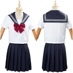 Summer Navy Sailor Suit Cosplay Top Skirt Outfit JK High School Unifor – New Cosplaysky Harajuku Style Mini Skirt For Cosplay, White Harajuku School Costume, Harajuku Style Skirt For Halloween Cosplay, Fitted Cotton Cosplay Costume For Costume Party, White Fitted School Costume, Fitted White School Costume, White Anime Costume For School, White Anime Style School Costume, White Anime School Costume