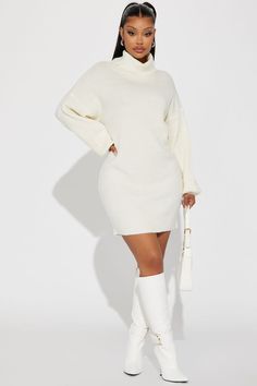 Karina Sweater Mini Dress - Cream | Fashion Nova, Dresses | Fashion Nova Cream Dress Outfit, Sweater Mini Dress, Red Sweater, Mini Sweater Dress, Knit Sweater Dress, Cream Dress, Black Cream, Fashion Nova, Knitted Sweaters