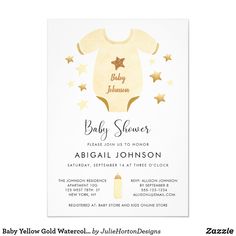 a baby shower card with gold stars on it