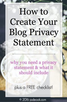 a white plate with flowers and glasses on it that says how to create your blog privacy statement