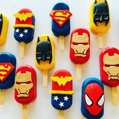 many pops are decorated like superheros and batman