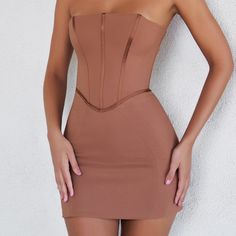 Crafted From A Textured Woven Fabric, Our Walnut Mini Dress Is Perfect For Summer Date Nights. It Features A Built-In Corset To Cinch The Waist In A Flattering Strapless Silhouette. The Skirt Skims Over The Hips With A Slight Flare At The Hem And The Contouring Seams Accentuate Your Figure. Strapless Corset Mini Dress, House Of Cb Dresses, Strapless Corset, Corset Mini Dress, House Of Cb, Strapless Mini Dress, Classy Dress, Bodycon Mini Dress, Woven Fabric