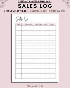 Sales Log Printable, Sale Profits Tracker, Sale Recorder, Orders Log, Business Start Up Printables, Website Sales, Business sales, A4 A5 PDF Business Record Keeping, Sales Sheet Design, Small Business Order Tracker, Sales Journal, Up Printables, Resin Business, Bill Tracker Printable, Business Tracker