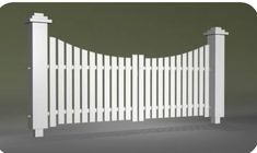 a white picket fence with two posts on the top and bottom, against a green background