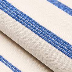 blue and white striped upholstered fabric