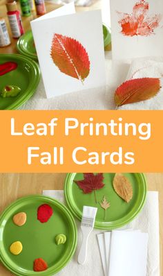 leaf printing fall cards on green plates