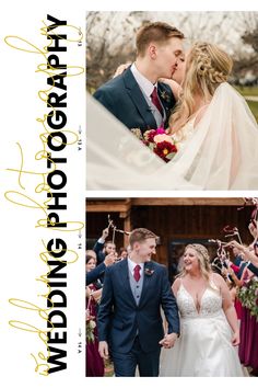 two photos of a bride and groom at their wedding