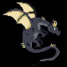 a pixellated image of a black dragon with yellow wings on it's head