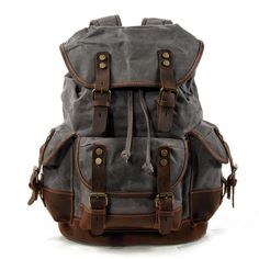 Vintage Canvas Leather Mountaineering Travel 20 to 35 Litre Backpack for Men - InnovatoDesign Wax Canvas, Climbing Bag, Waxed Canvas Backpack, Canvas Backpacks, Leather Backpack For Men, Canvas Rucksack, Vintage Backpacks, Outdoor Backpacks, Laptop Rucksack