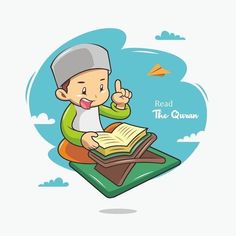 an illustration of a boy reading the quran