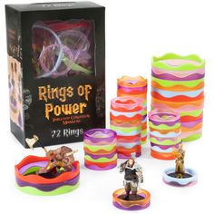 PRICES MAY VARY. SPELLS WORTH SEEING: When the battlefield gets hectic, keep track of spells and curses with the Rings of Power 72 RINGS: Equipped with 18 standard (25 mm) rings, and 54 mini (5 mm) rings, each color represents a different effect HOW TO: When the game calls for a condition or status effect, place a ring of power around the base of your figurine STACKABLE: Do you poison goblins before you set them on fire? No problem! The wavy structure makes these rings easy to stack and claim yo Ring Of Power, Rpg Board Games, Colorful Ring, Ancient Writing, The Rings Of Power, Puzzle Ring, Rings Of Power, Dice Box, Power Ring