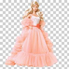 the barbie doll is wearing a pink dress