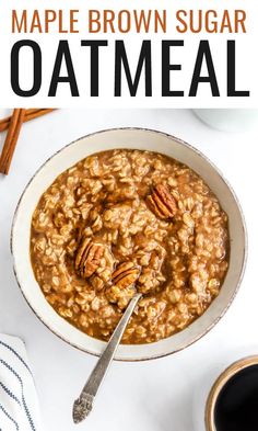 a bowl of maple brown sugar oatmeal with pecans