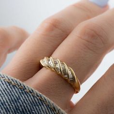 2Ct Baguette Lab-Created Diamonds Twisted Eternity Band 14K Yellow Gold Plated | eBay Thick Gold Ring, Croissant Ring, Bijoux Art Nouveau, Baguette Diamond Rings, Baguette Ring, Zierlicher Ring, Wedding Jewellery Collection, Dome Ring, Etsy Gold Ring