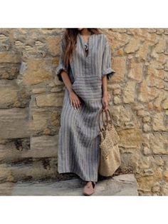 Lavaport - Lavaport Plus Size Women Causal Soild Kaftan Maxi Dress Long Shirt Dress - Walmart.com - Walmart.com Color Block Maxi Dress, Boho Styl, Street Dress, Stil Boho, Loose Maxi Dress, Cotton Linen Dresses, Linen Color, Tartan Dress, Straight Dress