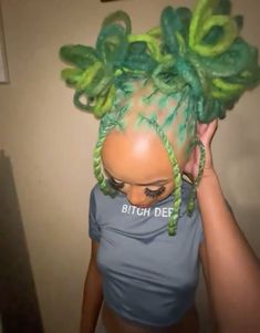 Dyed Loc Inspiration, Pb&j Locs, Peanut Butter And Jelly Locs, Dread Locs Styles For Women Locks, Dyed Tips Locs, Hair Color Ideas For Locs, Green Butterfly Locs, Blue And Green Locs, Pretty Loc Styles