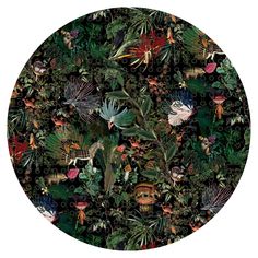 an image of a circle with many different types of plants and animals on it's surface